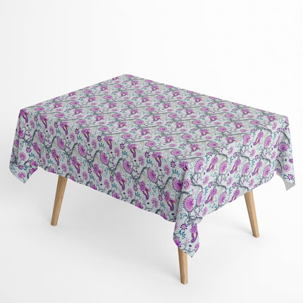 Jacquard Tischdecke aus beschichteter Baumwolle mit Fleckenschutz ARCHIE101 hellblau im Boho-Stil - Größe, Form und Einfassung frei wählbar