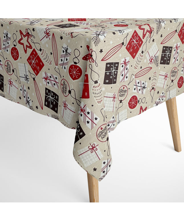 Baumwolltischdecke Weihnachten Advent ARSONA C-198 beige Weihnachtskugeln eckig rund oval