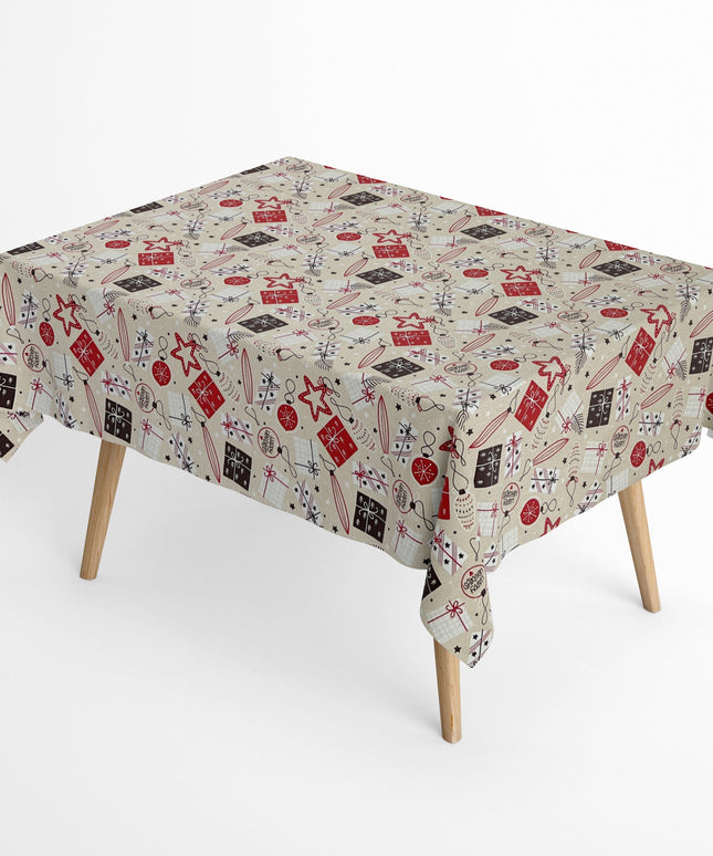Baumwolltischdecke Weihnachten Advent ARSONA C-198 beige Weihnachtskugeln eckig rund oval