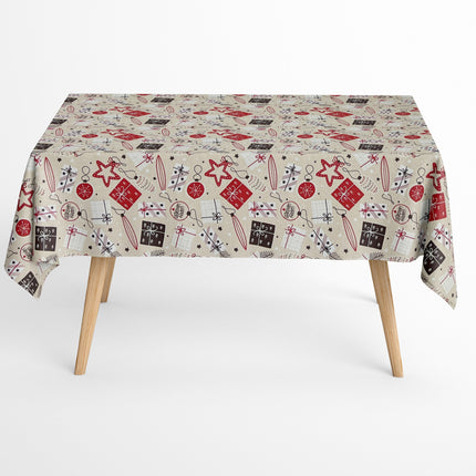 Baumwolltischdecke Weihnachten Advent ARSONA C-198 beige Weihnachtskugeln eckig rund oval