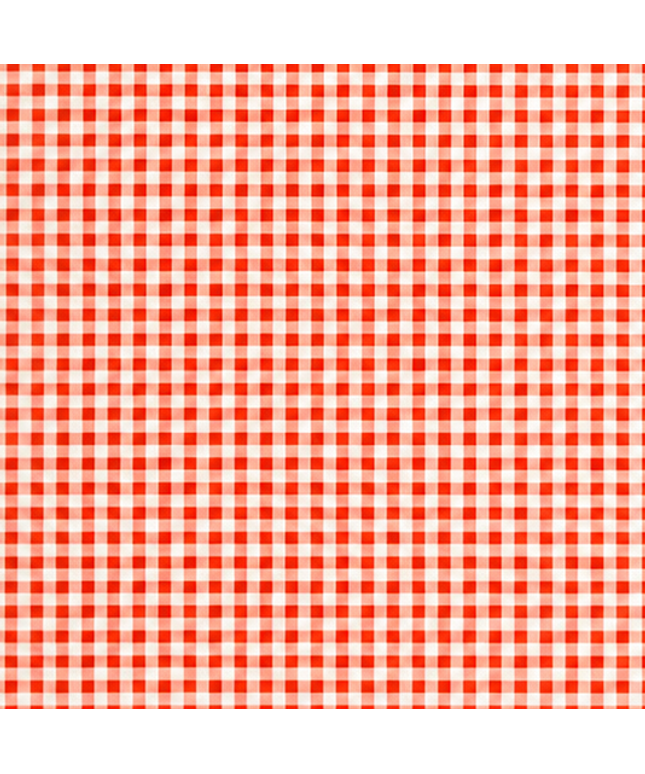Rot-weiß kariertes Wachstuch mit gleichmäßigem Vichy-Karomuster. Die Karos sind 1,5 × 1,5 cm groß und bilden eine klassische, zeitlose Optik. Die Oberfläche wirkt glatt und gleichmäßig – ideal als Tischdecke für Küche, Garten oder Gastronomie.