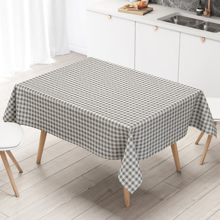 Grau-weiß karierte Wachstuch-Tischdecke mit klassischem Vichy-Karomuster