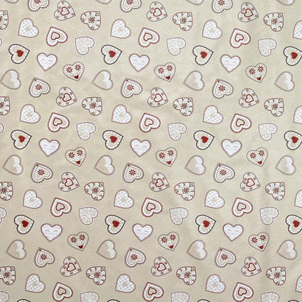 abwaschbare Wachstuch Tischdecke eckig rund oval Landhaus Herzen beige Strick Alm eckig rund oval kaufen
