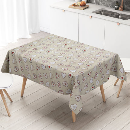 abwaschbare Wachstuch Tischdecke eckig rund oval Landhaus Herzen beige Strick Alm eckig rund oval kaufen