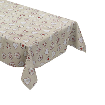 abwaschbare Wachstuch Tischdecke eckig rund oval Landhaus Herzen beige Stricke Almeckig rund oval kaufen