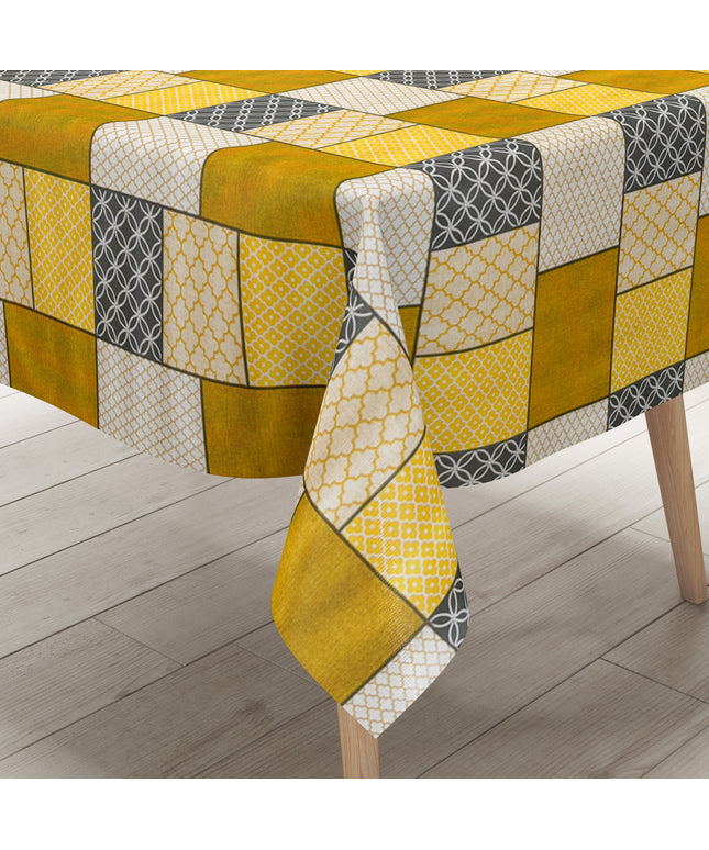Wachstuch Tischdecke curry gelb quadrate