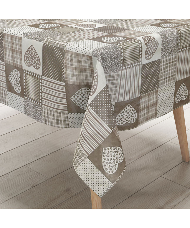 Wachstuch Tischdecke B1804-01 Landhaus Herzen karo beige eckig rund oval