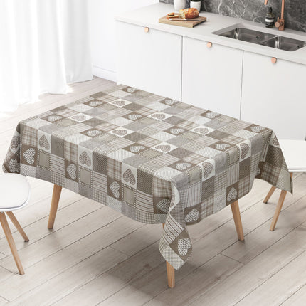 Wachstuch Tischdecke B1804-01 Landhaus Herzen karo beige eckig rund oval