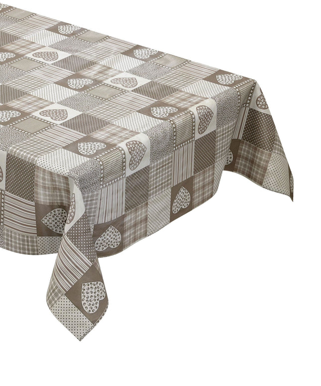Wachstuch Tischdecke B1804-01 Landhaus Herzen karo beige eckig rund oval