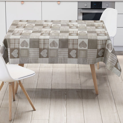 Wachstuch Tischdecke B1804-01 Landhaus Herzen karo beige eckig rund oval