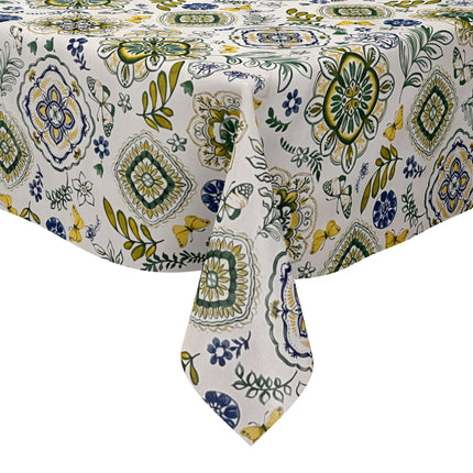 Wachstuch Tischdecke 160 cm Breite Übergröße B3013-02 Mandala Ornamente Blumen blau grün gelb eckig rund oval