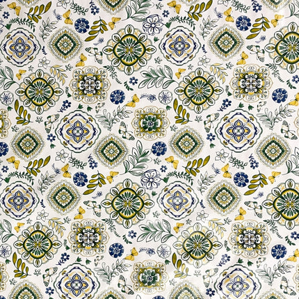Wachstuch Tischdecke 160 cm Breite Übergröße B3013-02 Mandala Ornamente Blumen blau grün gelb eckig rund oval