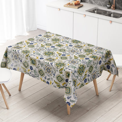 Wachstuch Tischdecke 160 cm Breite Übergröße B3013-02 Mandala Ornamente Blumen blau grün gelb eckig rund oval