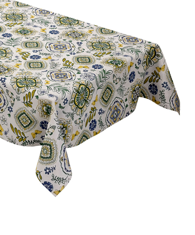Wachstuch Tischdecke 160 cm Breite Übergröße B3013-02 Mandala Ornamente Blumen blau grün gelb eckig rund oval