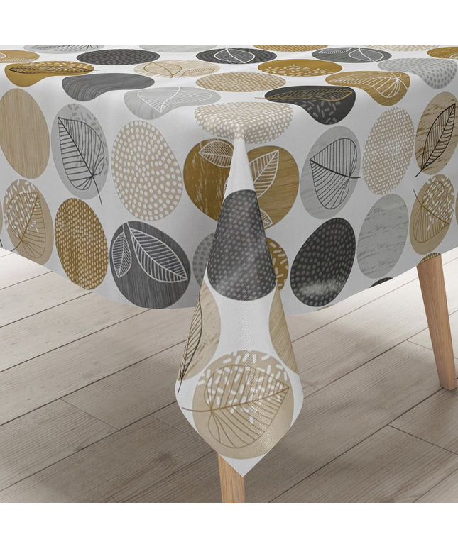 Wachstuch Tischdecke Kreise Laub braun