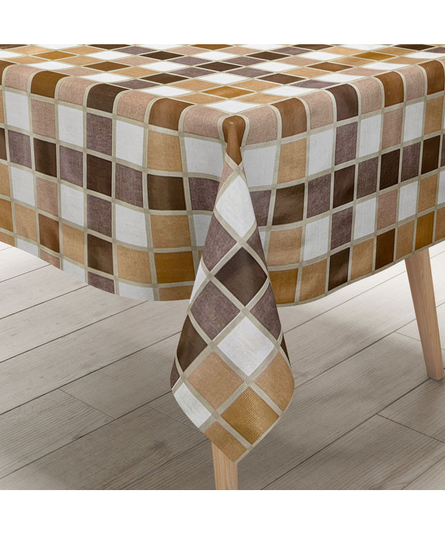 abwaschbare Tischdecke, Wachstuchtischdecke, Wachstuch, eckig rund oval Fliesen Mosaik braun beige