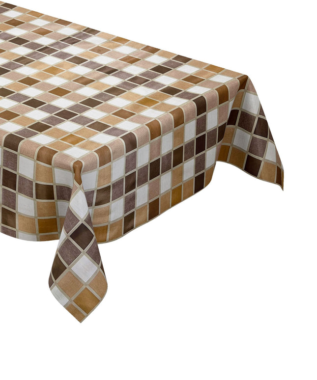 abwaschbare Tischdecke, Wachstuchtischdecke, Wachstuch, eckig rund oval Fliesen Mosaik braun beige
