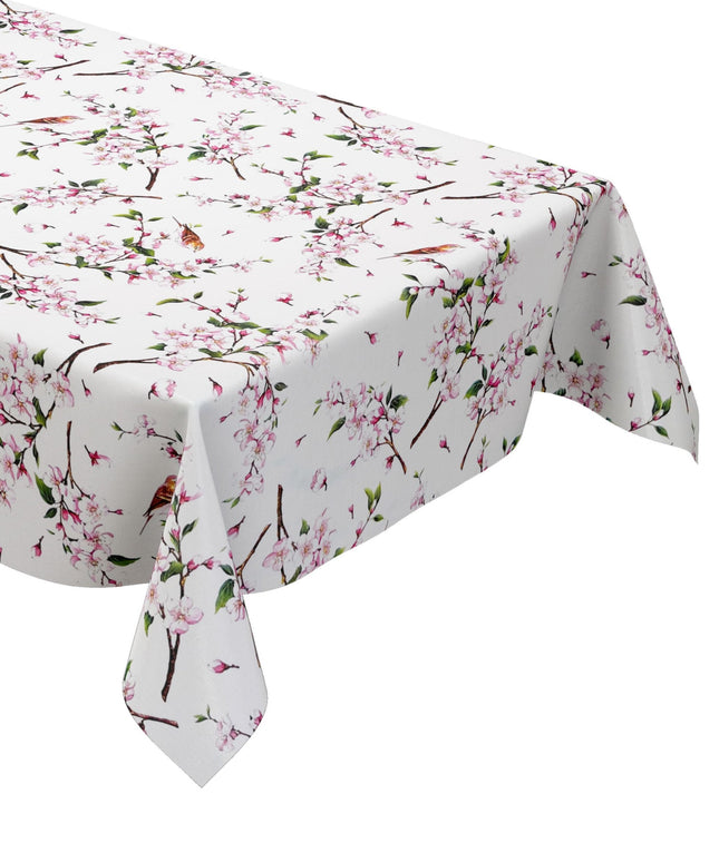Wachstuch Tischdecke Kirschblüte Meise weiss