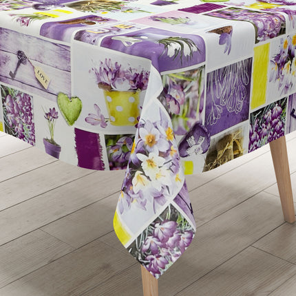 Wachstuch Tischdecke B4003-01 Krokos lila Frühjahr Love - Größe & Form & Einfassung wählbar