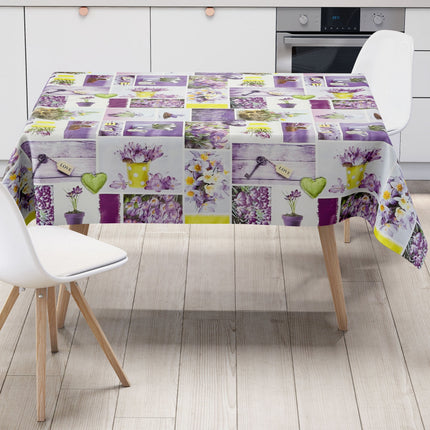 Wachstuch Tischdecke B4003-01 Krokos lila Frühjahr Love - Größe & Form & Einfassung wählbar