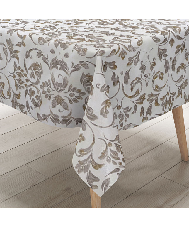 abwaschbare Wachstuch Tischdecke eckig rund oval Barock Ornamente Linien silber