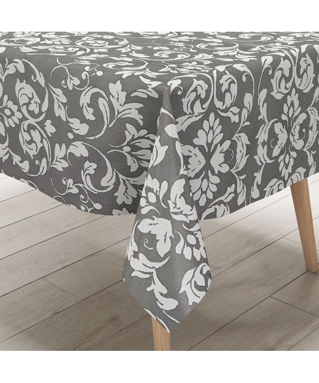 abwaschbare Wachstuch Tischdecke eckig rund oval Barock Ornamente Linien dunkelgrau