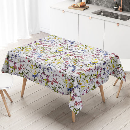 Wachstuch Tischdecke B4033-01 Blumenwiese Blüten auf weiss eckig rund oval