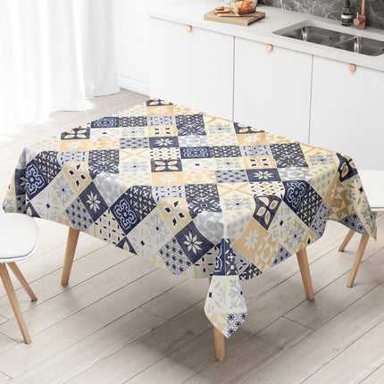 Wachstuch Tischdecke B4034-01 blau beige Mosaik Fliesen Porto eckig rund oval