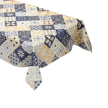Wachstuch Tischdecke B4034-01 blau beige Mosaik Fliesen Porto eckig rund oval