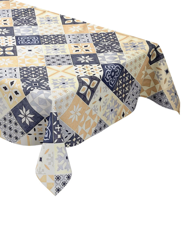 Wachstuch Tischdecke B4034-01 blau beige Mosaik Fliesen Porto eckig rund oval