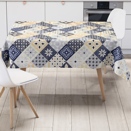 Wachstuch Tischdecke B4034-01 blau beige Mosaik Fliesen Porto eckig rund oval