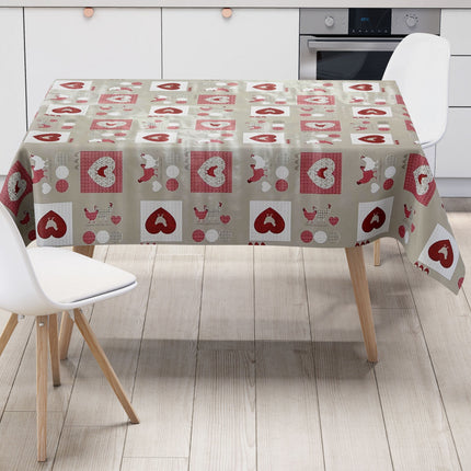 Wachstuch Rolle SONDERPOSTEN Hühner Herzen rot grau B5009-01 Rollenware