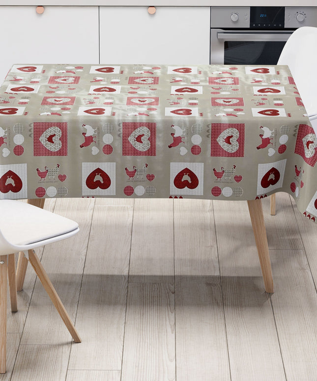 Wachstuch Rolle SONDERPOSTEN Hühner Herzen rot grau B5009-01 Rollenware