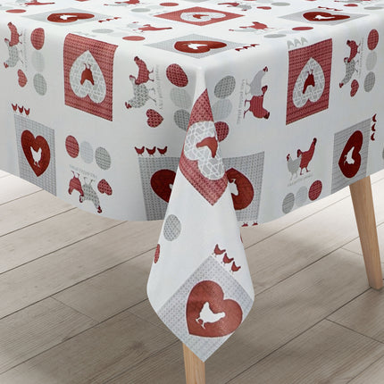 abwaschbare Wachstuch Tischdecke Hühner weiß Herzen Love eckig rund oval kaufen kevkus wachstuchshop24
