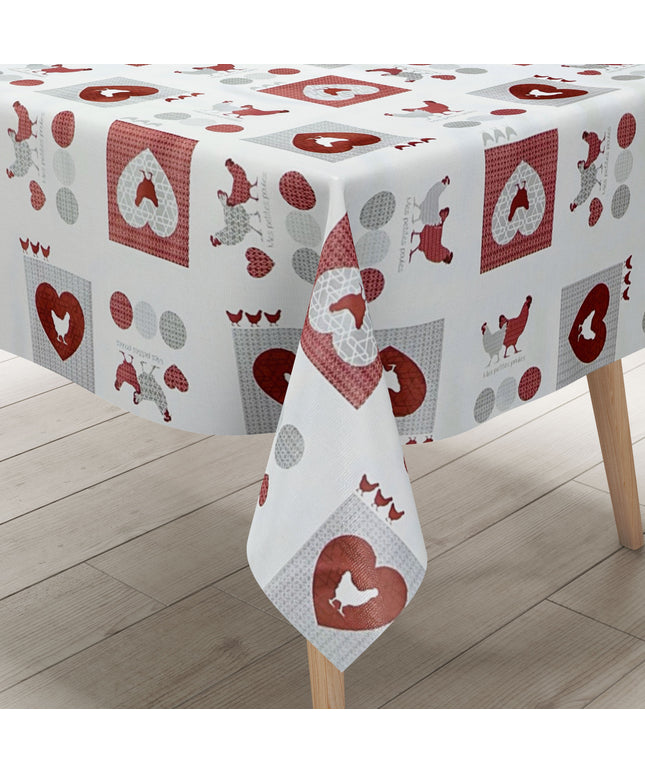 abwaschbare Wachstuch Tischdecke Hühner weiß Herzen Love eckig rund oval kaufen kevkus wachstuchshop24