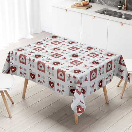 abwaschbare Wachstuch Tischdecke Hühner weiß Herzen Love eckig rund oval kaufen kevkus wachstuchshop24