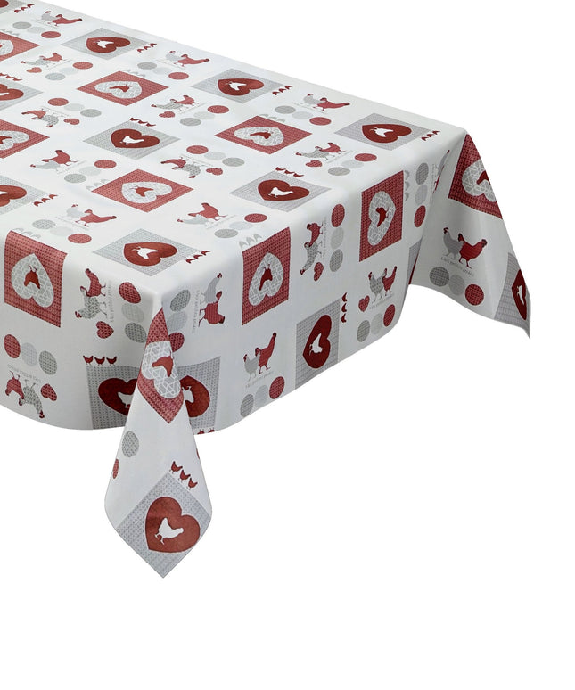 abwaschbare Wachstuch Tischdecke Hühner weiß Herzen Love eckig rund oval kaufen kevkus wachstuchshop24