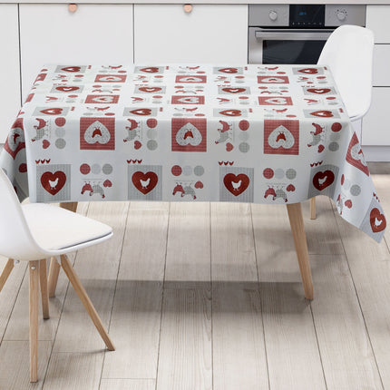 abwaschbare Wachstuch Tischdecke Hühner weiß Herzen Love eckig rund oval kaufen kevkus wachstuchshop24
