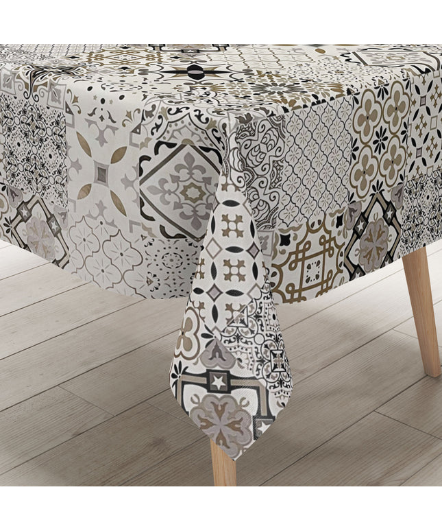 Wachstuch Tischdecke Mosaik Fliesen beige braun kevkus wachstuchshop