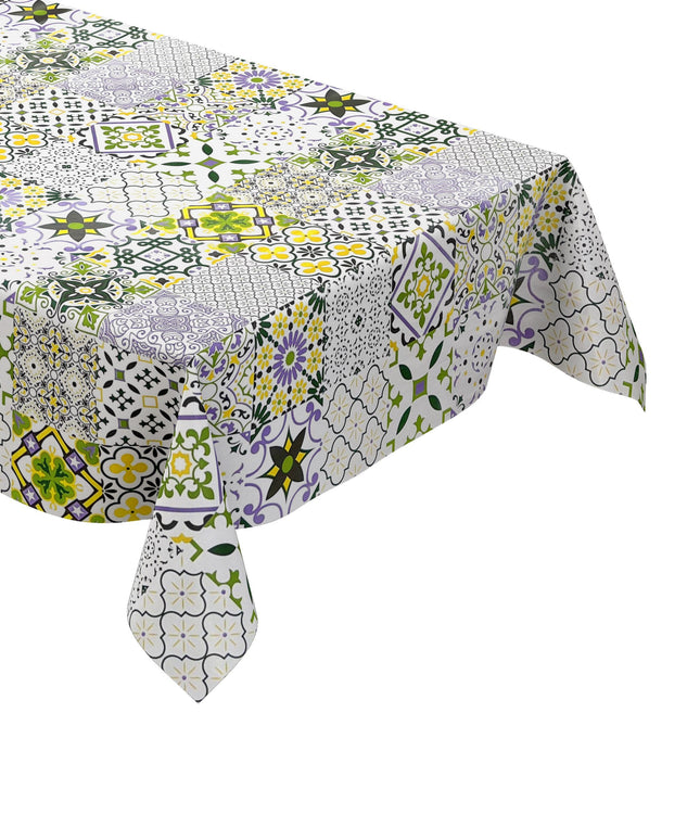 Wachstuch Tischdecke Fliesen lila grün gelb Mosaik