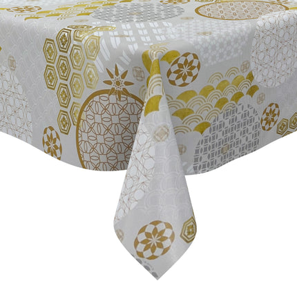 Wachstuch Tischdecke geprägt Weihnachten B5023-01 Schneeflocke gold grau silber - Größe, Form und Einfassung frei wählbar