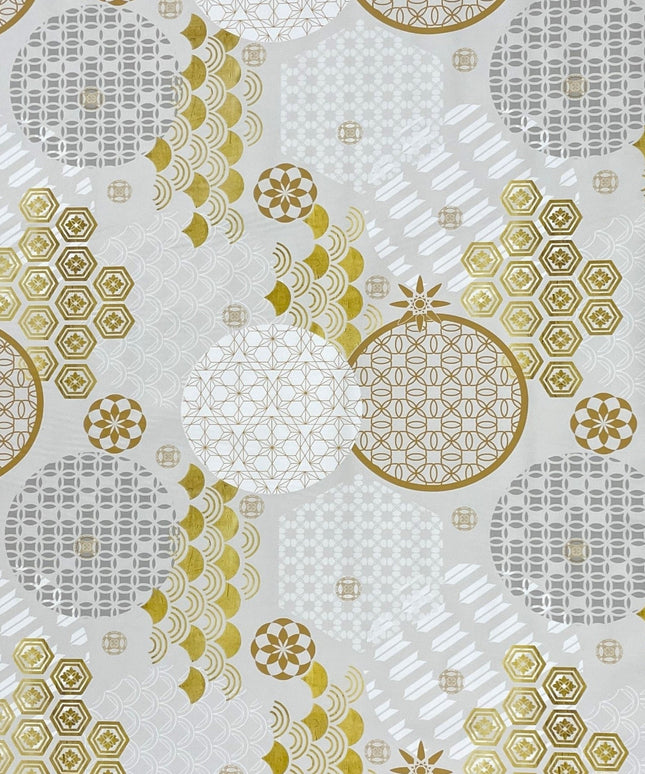 Wachstuch Tischdecke geprägt Weihnachten B5023-01 Schneeflocke gold grau silber - Größe, Form und Einfassung frei wählbar