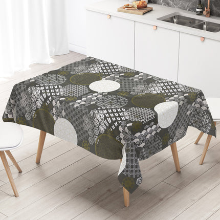 Wachstuch Tischdecke geprägt Weihnachten B5023-02 Schneeflocke gold grau anthrazit - Größe, Form und Einfassung frei wählbar