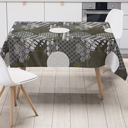 Wachstuch Tischdecke geprägt Weihnachten B5023-02 Schneeflocke gold grau anthrazit - Größe, Form und Einfassung frei wählbar