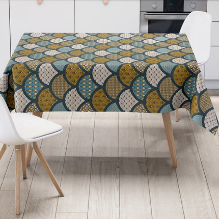 Wachstuch Tischdecke geprägt Weihnachten B5033-03 Zapfen gold türkis petrol eckig rund oval
