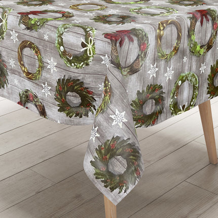 Wachstuch Tischdecke Weihnachten B5041-01 Holz Weihnachtskranz Stern - Größe, Form und Einfassung frei wählbar