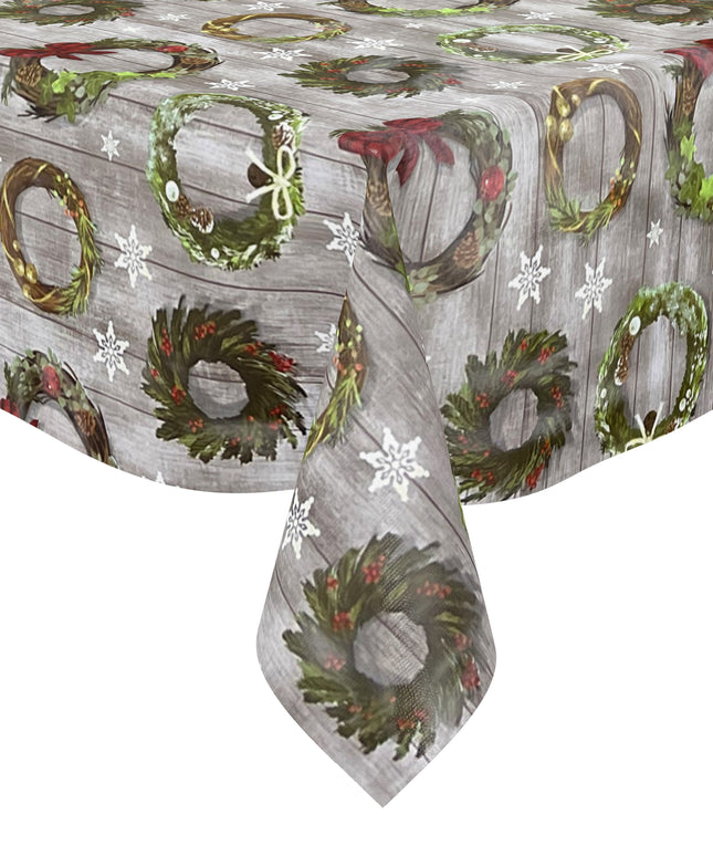 Wachstuch Tischdecke Weihnachten B5041-01 Holz Weihnachtskranz Stern - Größe, Form und Einfassung frei wählbar