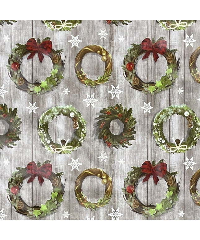 Wachstuch Rolle Weihnachten B5041-01 Weihnachtskranz auf Holz Rollenware