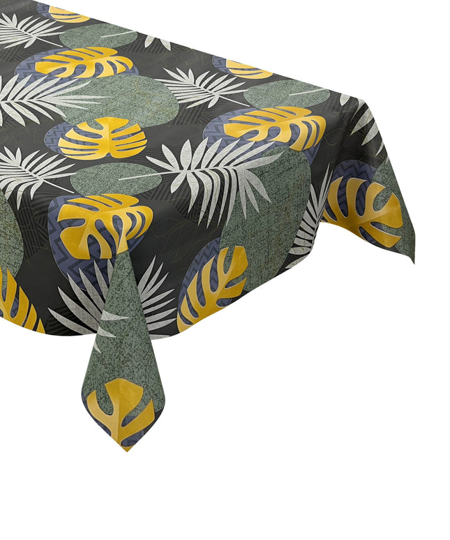 Wachstuch Tischdecke B5054-02 grün gold Dschungel Monstera Palmen eckig rund oval Meterware