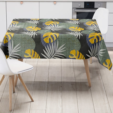 Wachstuch Tischdecke B5054-02 grün gold Dschungel Monstera Palmen eckig rund oval Meterware